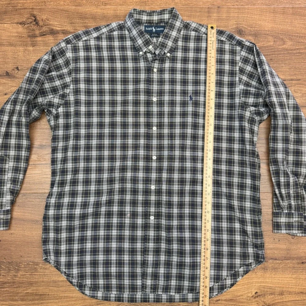 Polo Ralph Lauren Blake Men L Button Up Green Plaid Shirt Equestrian Preppy READ